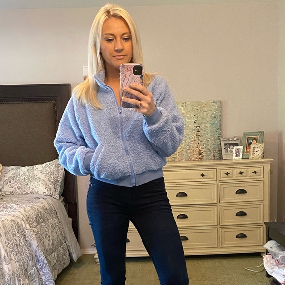 LIGHT BLUE TEDDY BOMBER JACKET - Picture 4 of 4